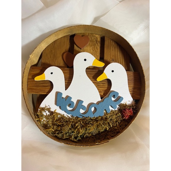 Concepts Intl. Other - Vintage 1980s Concepts Intl Wood Welcome Sign 3D Geese Ducks Basket Lid Taiwan